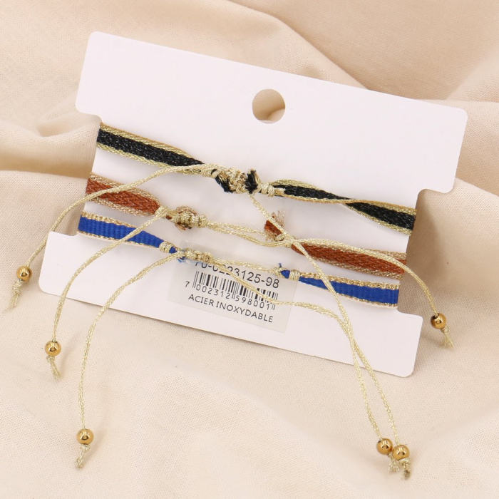 Trois bracelets tissus fermoir noeud macramé et acier inoxydable 0223125 multi2