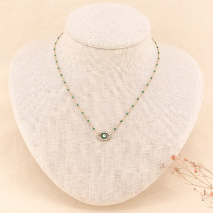 Collier court œil protecteur émail et acier inoxydable 0123162 vert