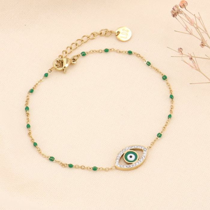 Bracelet oeil tunisien acier inoxydable et émail 0223180 vert