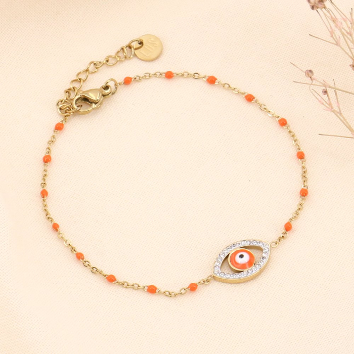 Bracelet oeil tunisien acier inoxydable et émail 0223180 orange