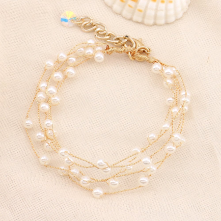 Bracelet chic multi-rangs métal et perles blanches femme 0223151 blanc