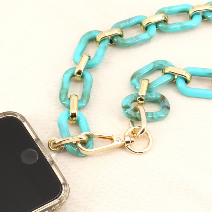 Chaîne de téléphone gros maillons acétate mousqueton adaptateur 0123134 bleu turquoise