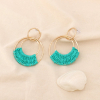 Boucles d'oreilles XXL paille tressage coloré anneau métal femme 0323208 bleu turquoise