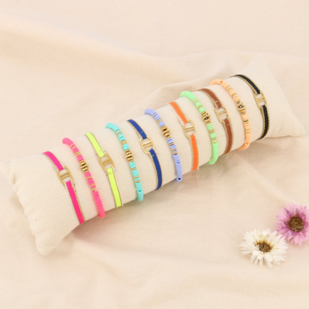 Boudin de 11 bracelets nœud coulissant surfeur rondelles Heishi élastique acier inoxydable pour femme 0223197 multi