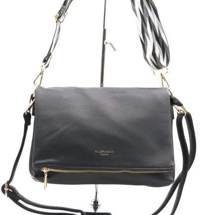 Sac à main enveloppe double lanières amovibles mousqueton similicuir grainé souple 0923509 noir