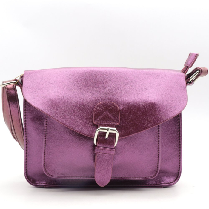 Sac cartable en similicuir souple brillant multi-poches bandoulière pour femme 0923504 violet Sac cartable en similicuir souple brillant multi-poches bandoulière pour femme 0923504 violet