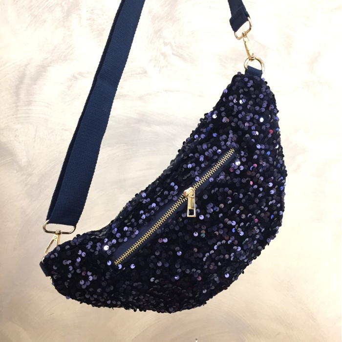 Sac banane synthétique sequins 0923515 bleu foncé