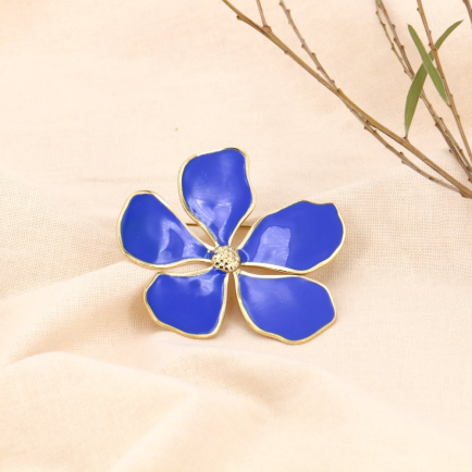 Broche épingle fleur acier résine époxy 0523502 bleu foncé