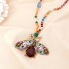 Collier long pendentif maxi abeille métal doré et perles cristal facettées 0123141 multi