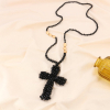 Collier sautoir croix xxl et perles facettées cristal 0123140 noir