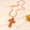 Collier sautoir croix xxl et perles facettées cristal 0123140 orange
