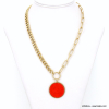 Collier maxi chaîne en acier inoxydable avec médaillon acétate effet marbré 0123010 rouge Collier maxi chaîne en acier inoxydable avec médaillon acétate effet marbré 0123010 rouge