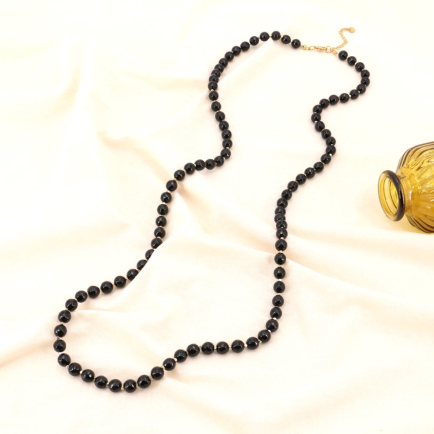 Sautoir perles pierre naturelle femme 0123546 noir