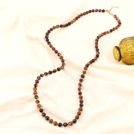 Sautoir perles pierre naturelle femme 0123546 marron