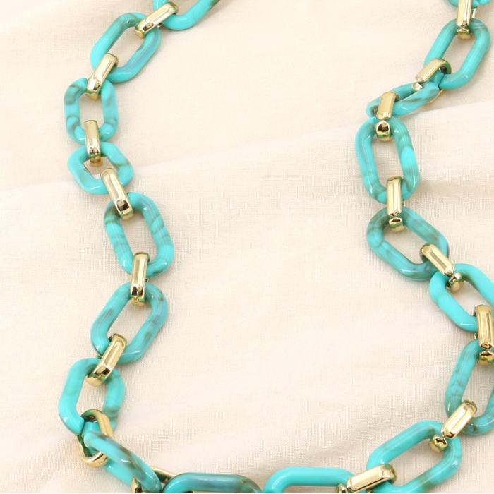 Sautoir gros maillons acrylique ovale CCB femme 0123589 bleu turquoise