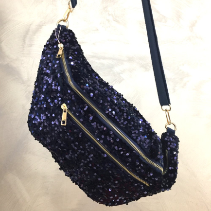 Sac banane double-zip sequins synthétique 0923518 bleu foncé