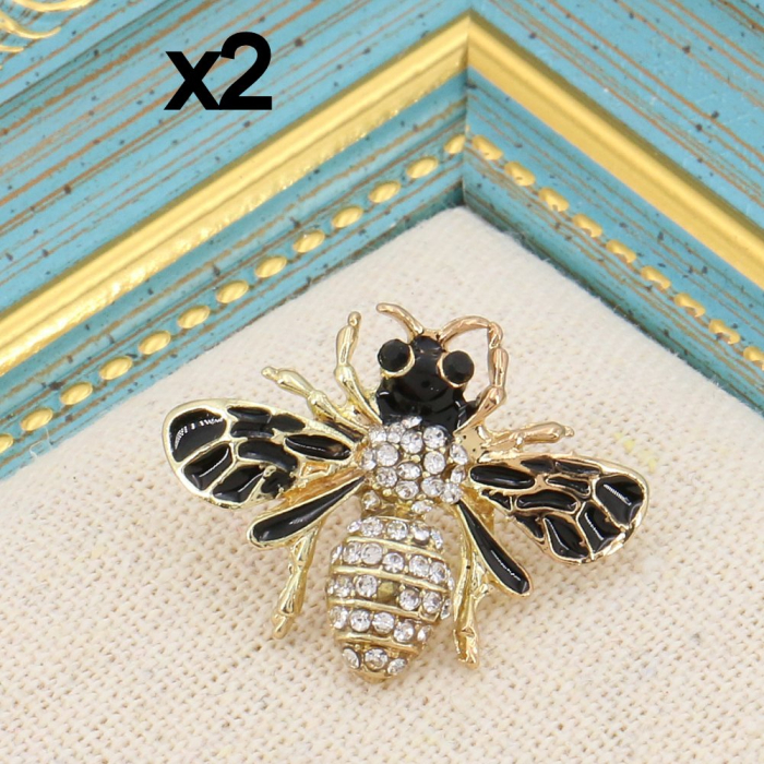 Pin's broches X2 abeille émail métal chic 0623505 doré