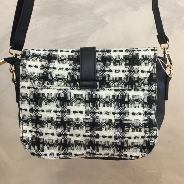 Sac besace carreau  bi-matière bandoulière 0923520 noir/blanc