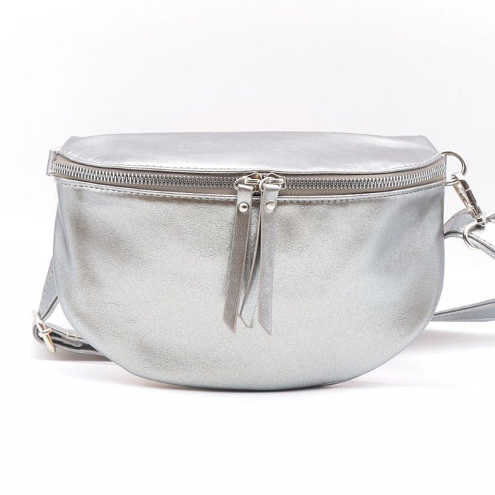 Sac banane petit modèle en similicuir irisé bandoulière ajustable et amovible pour femme 0923501 gris clair