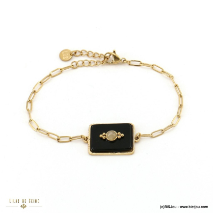 Bracelet acier inoxydable pendentif rococo pierre véritable 0222534 noir