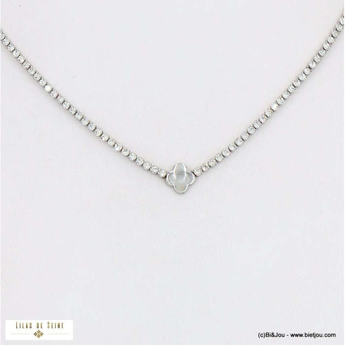 Collier soirée acier inoxydable trèfle strass 0122548 argenté