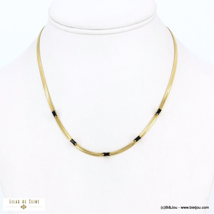 Collier soirée acier inoxydable maille miroir strass 0122574 noir Collier soirée acier inoxydable maille miroir strass 0122574 noir