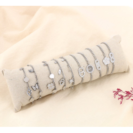 Ensemble de bracelets en acier inoxydable tendances et strass blancs avec boudin brillant inclus 0223630 argenté