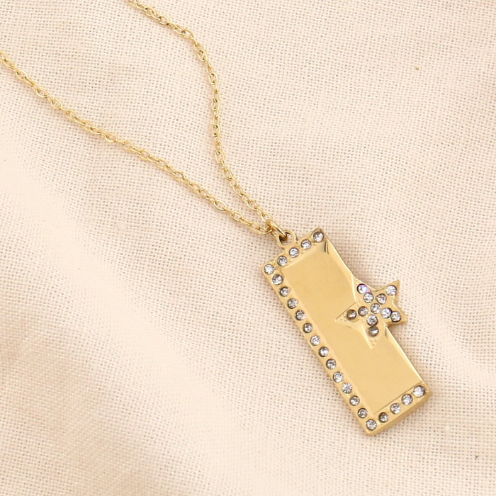 Collier acier inoxydable pendentif plaque étoile strass 0123614 doré