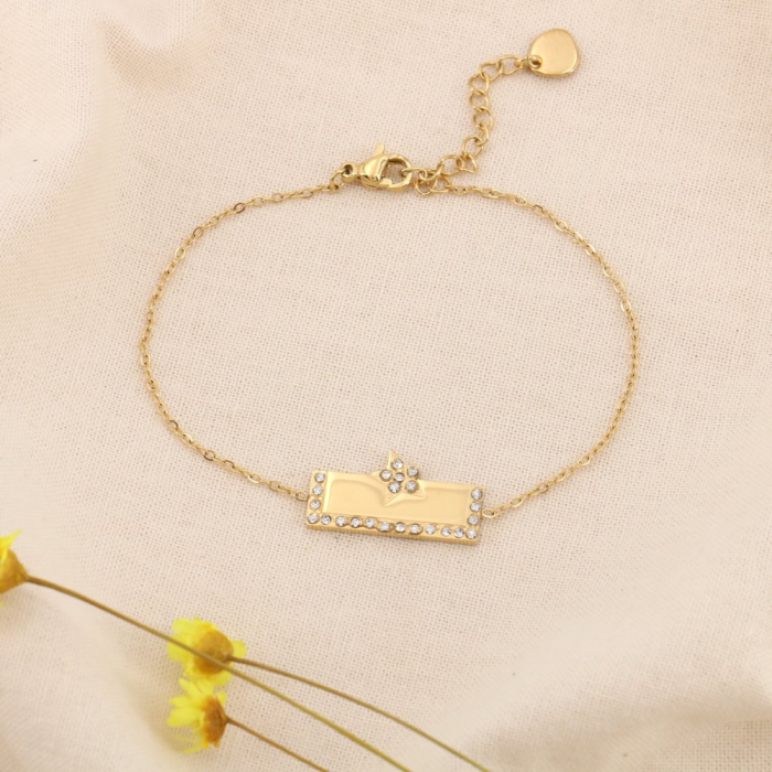 Bracelet acier inoxydable pendentif plaque étoiles strass 0223580 doré Bracelet acier inoxydable pendentif plaque étoiles strass 0223580 doré