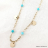 Collier acier inoxydable pampilles billes pierre naturelle 0123064 bleu turquoise Collier acier inoxydable pampilles billes pierre naturelle 0123064 bleu turquoise