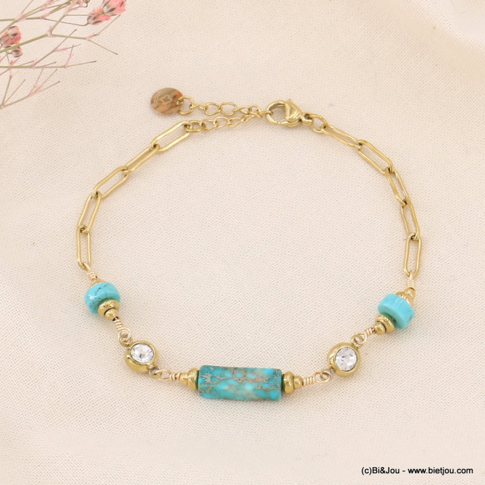 Bracelet acier inoxydable pierre naturelle strass 0223083 bleu turquoise