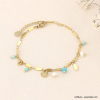 Bracelet acier inoxydable torsades pierres perle eau douce 0223063 bleu turquoise