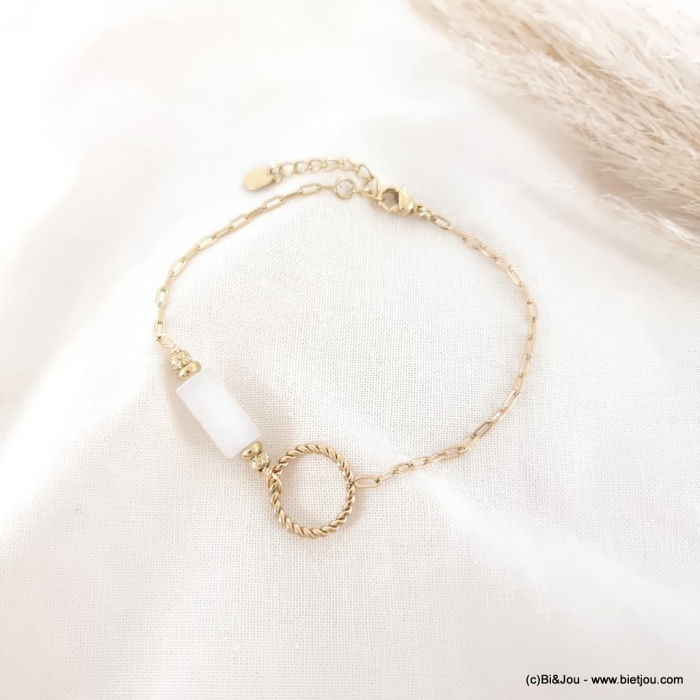 Bracelet acier inoxydable anneau pierre perle eau douce 0223062 blanc