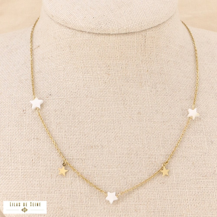 Collier acier inoxydable étoile nacre 0123067 blanc