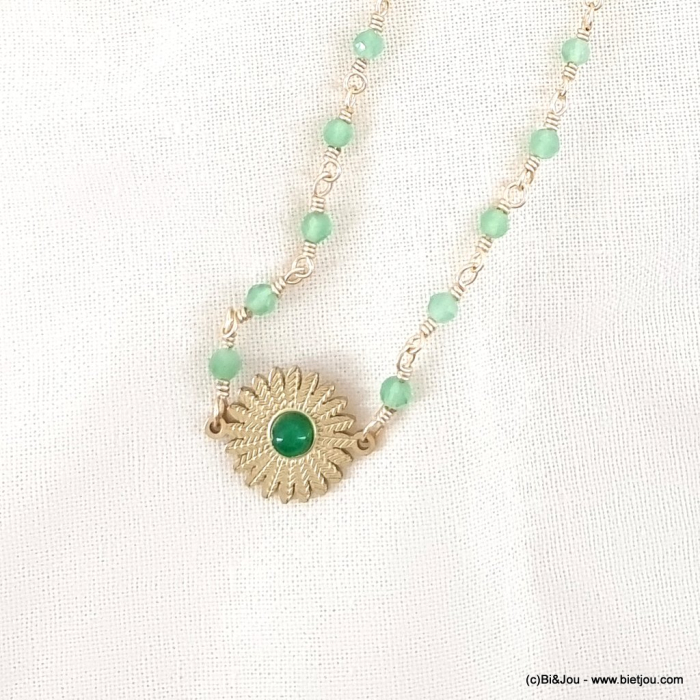 Collier acier inoxydable fleur marguerite pierre 0123068 vert