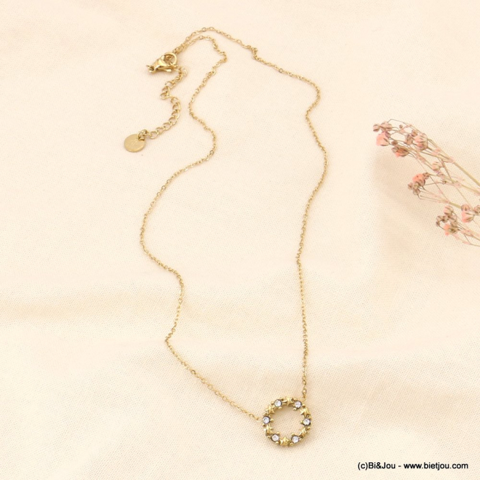 Collier acier inoxydable anneau strass 0123091 doré Collier acier inoxydable anneau strass 0123091 doré