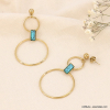 Boucles d'oreille acier inoxydable double-anneaux pierre 0323160 bleu turquoise