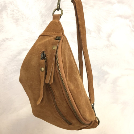 SAC BANANE CUIR VÉRITABLE DAIM 0924001 cognac