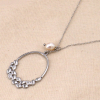 Collier acier inox pendentif anneau pétales perle eau douce 0124038 argenté
