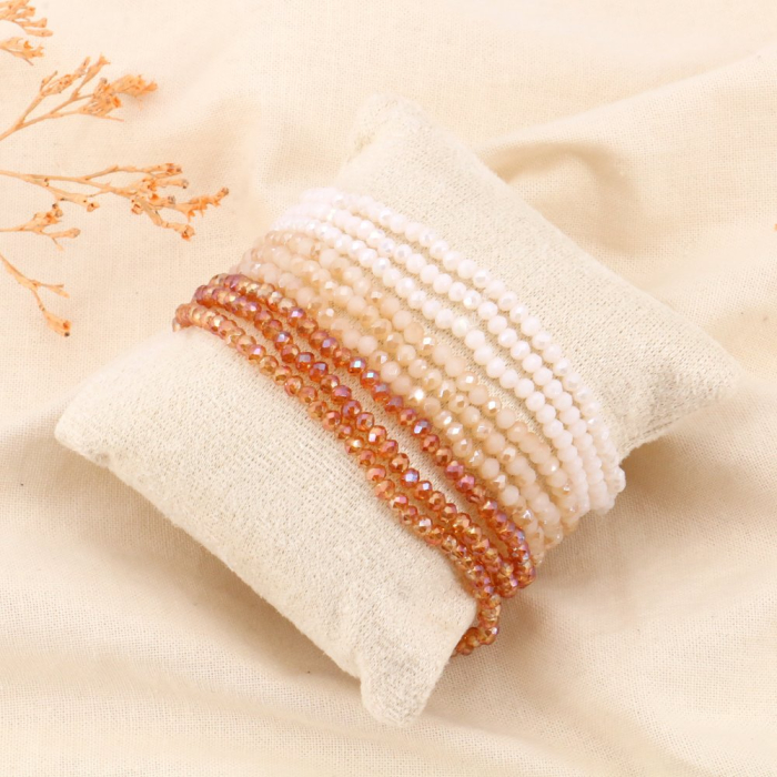 Bracelets élastiques perles cristal +boudin pour femme 0224084 cognac