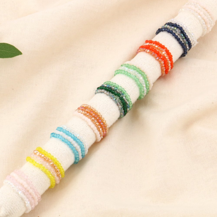 Ensemble bagues perles cristaux facettés élastiques 0424068 multi