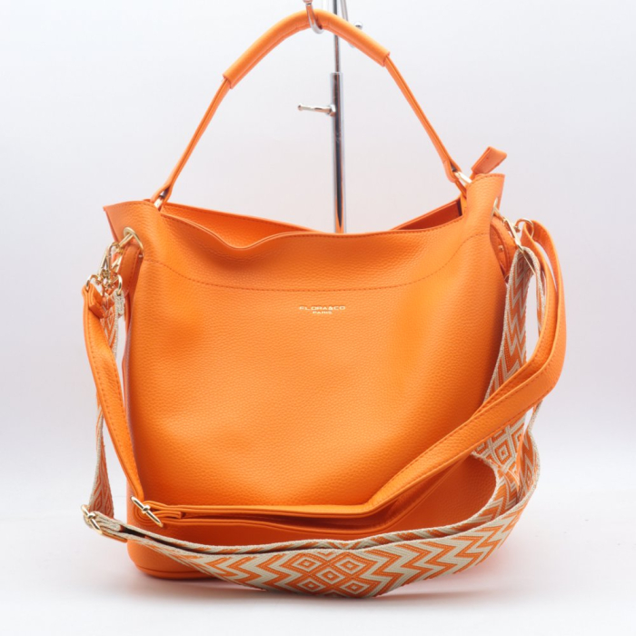 Sac à main 2-en-1 simili-cuir grainé Flora&Co 2 bandoulières 0924007 orange Sac à main 2-en-1 simili-cuir grainé Flora&Co 2 bandoulières 0924007 orange