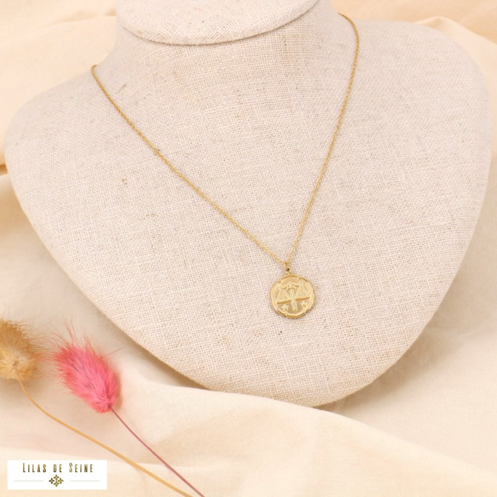 Collier signe astrologique BALANCE zodiacal constellation acier inoxydable 0123179 doré