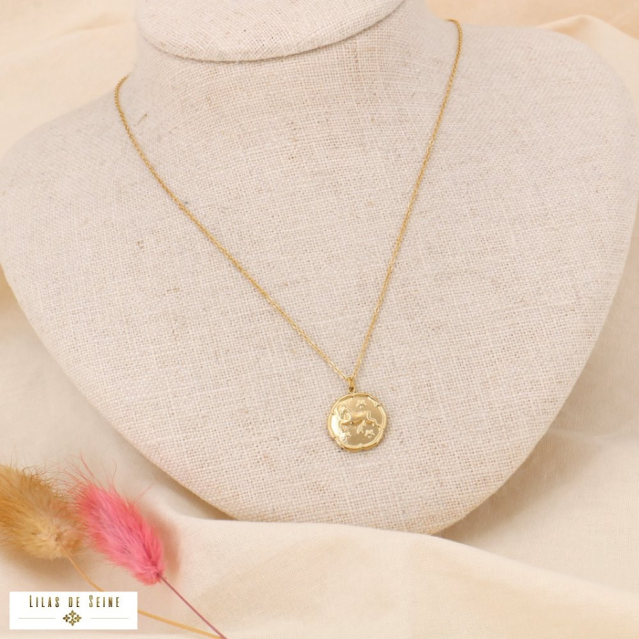 Collier signe astrologique BELIER zodiacal constellation acier inoxydable 0123177 doré