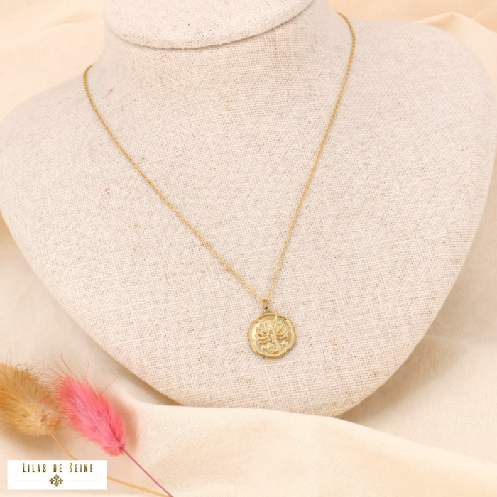 Collier signe astrologique SCORPION zodiacal constellation acier inoxydable 0123176 doré