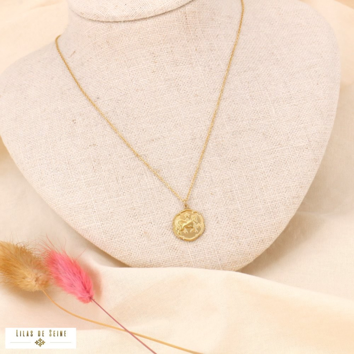 Collier signe astrologique TAUREAU zodiacal constellation acier inoxydable 0123175 doré