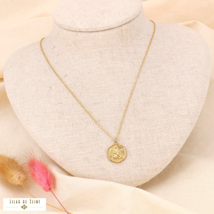 Collier signe astrologique VIERGE zodiacal constellation acier inoxydable 0123173 doré