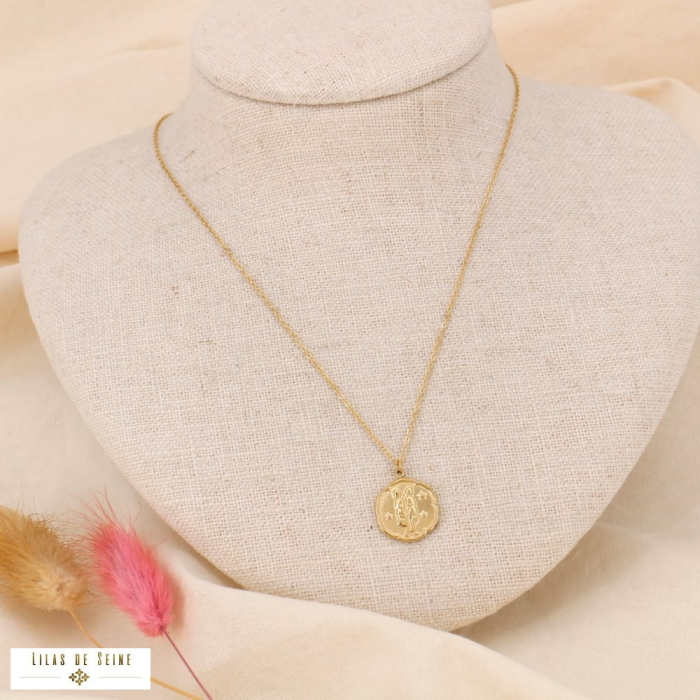 Collier signe astrologique GEMEAUX zodiacal constellation acier inoxydable 0123172 doré