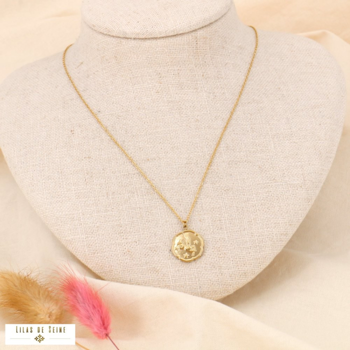 Collier signe astrologique CAPRICORNE zodiacal constellation acier inoxydable 0123169 doré