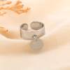 Bague large acier inoxydable breloque AMOUR CHANCE BONHEUR 0424047 argenté